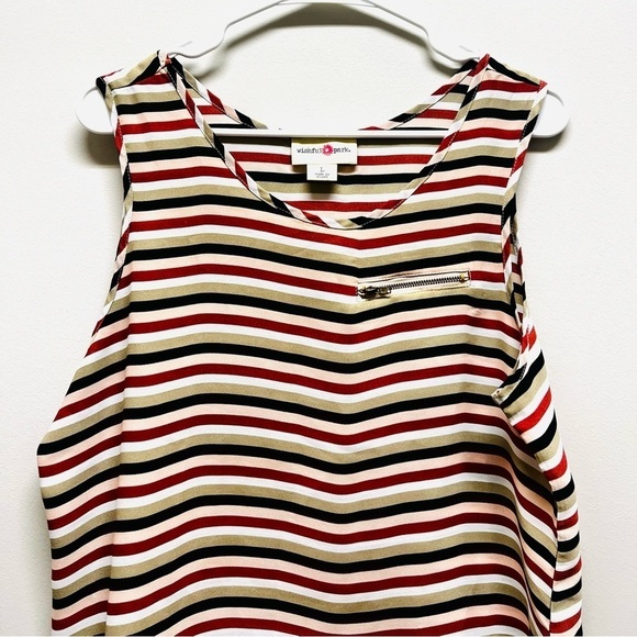 2/$15 Wishful Park Striped Sleeveless Blouse Black Pink White Zipper Accent L - Picture 3 of 7